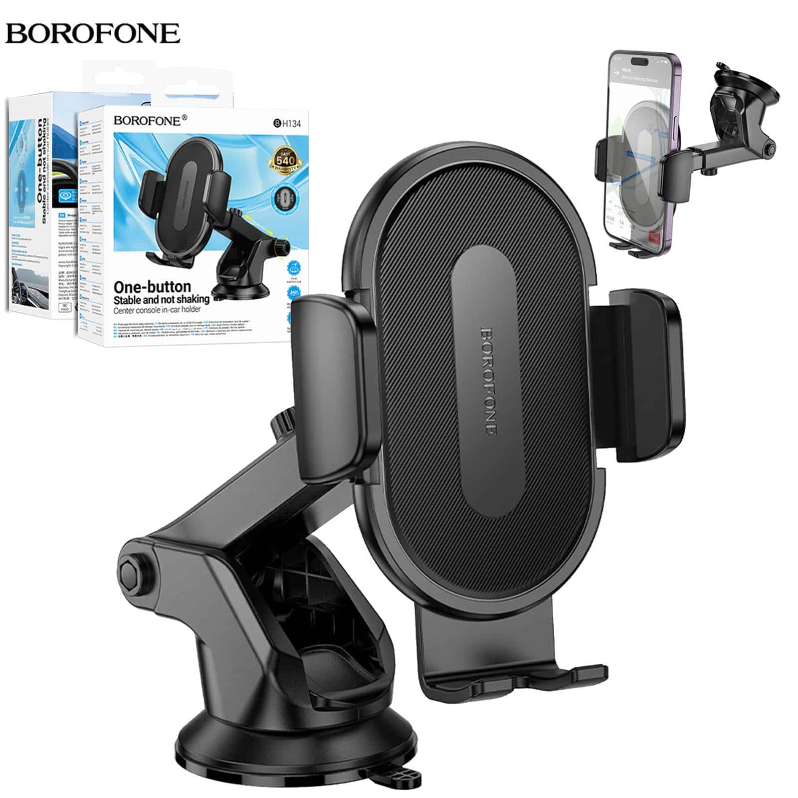 Borofone BH134 Windshield /Dashboard Push Type Car Mount Mobile Phone Holder for 4.5 Borofone BH134 Windshield /Dashboard Push Type Car Mount Mobile Phone Holder for 4.5